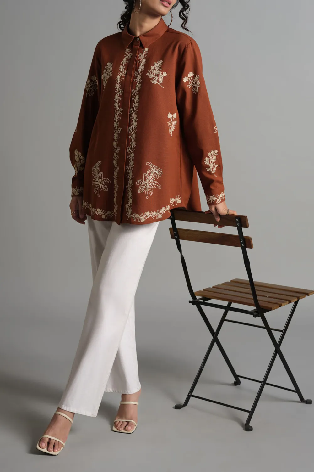 Brown Casual Style Floral  Shirt