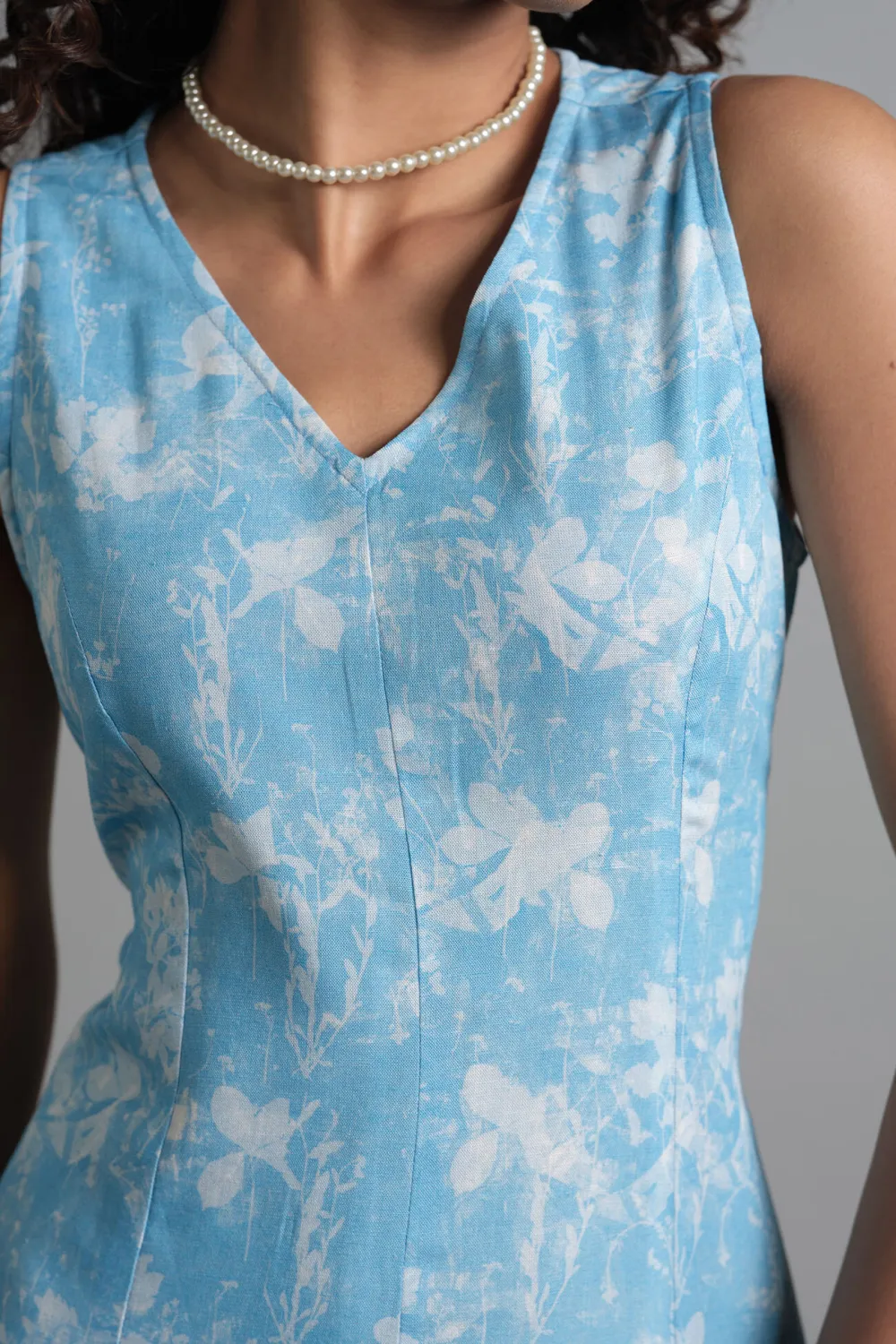 Blue Casual Style V-Neck Dress