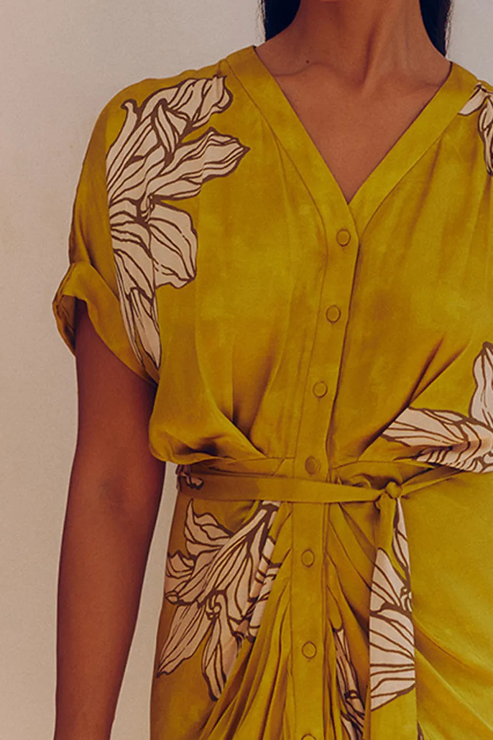 Mustard V-Neck Casual Style  Dress