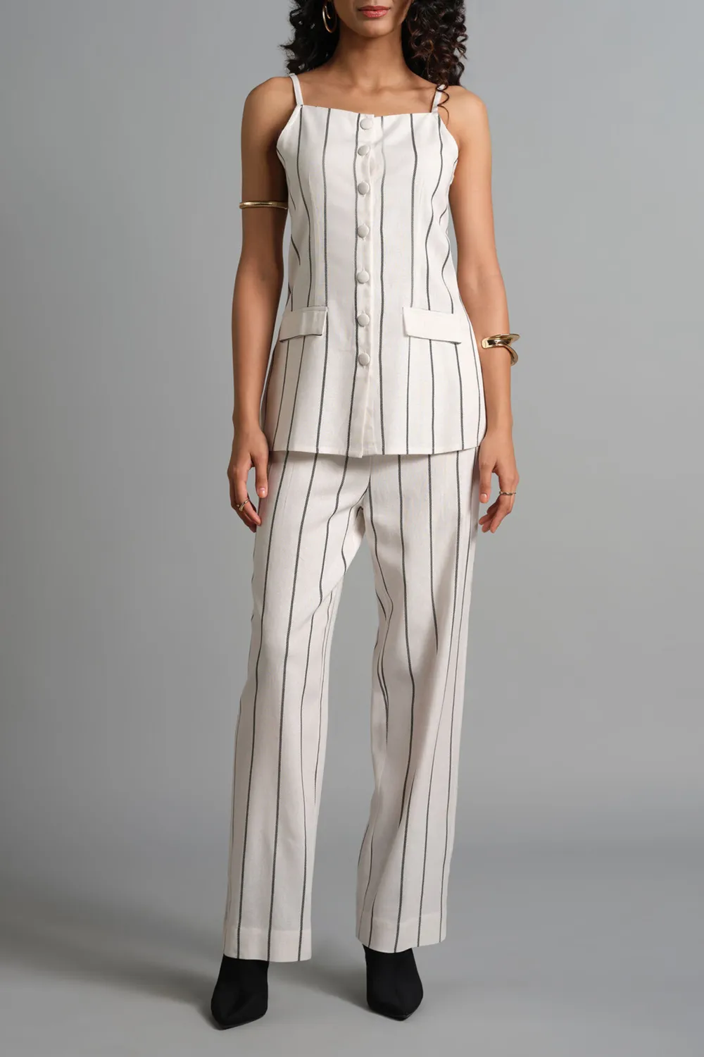 White Casual Style Striped Pants