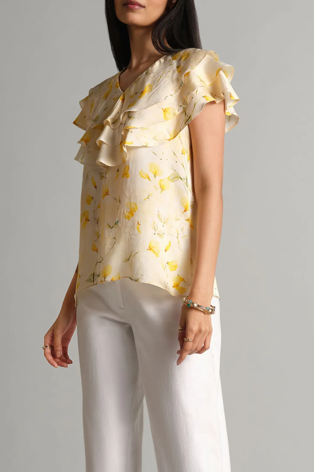 V-Neck Yellow Bloom Ruffle Top