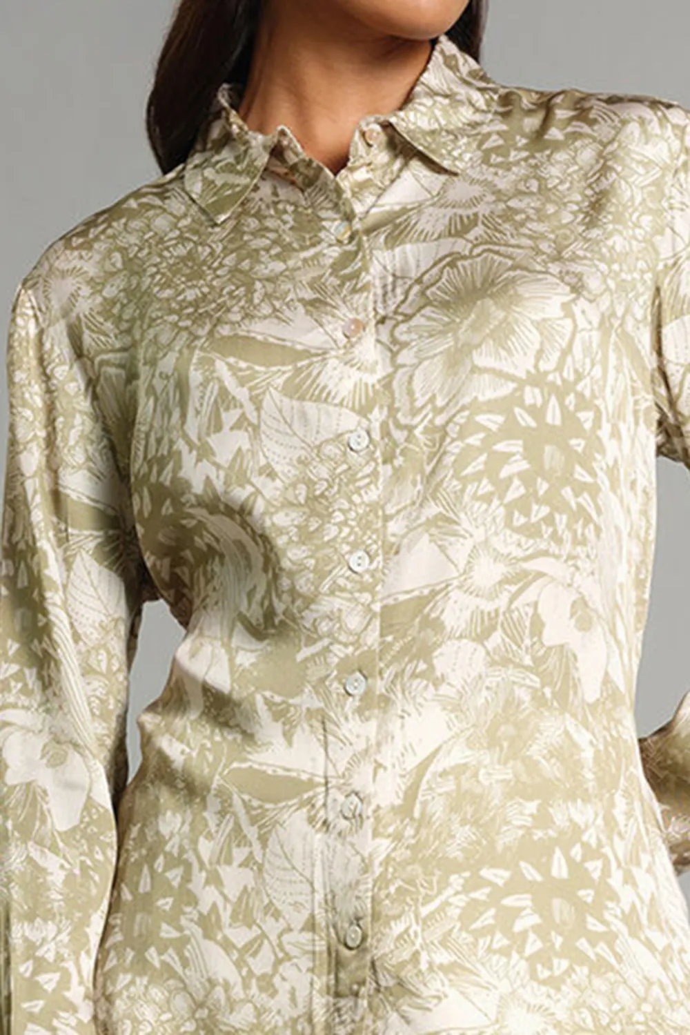 Art Graphic Casual Style Green Shirt