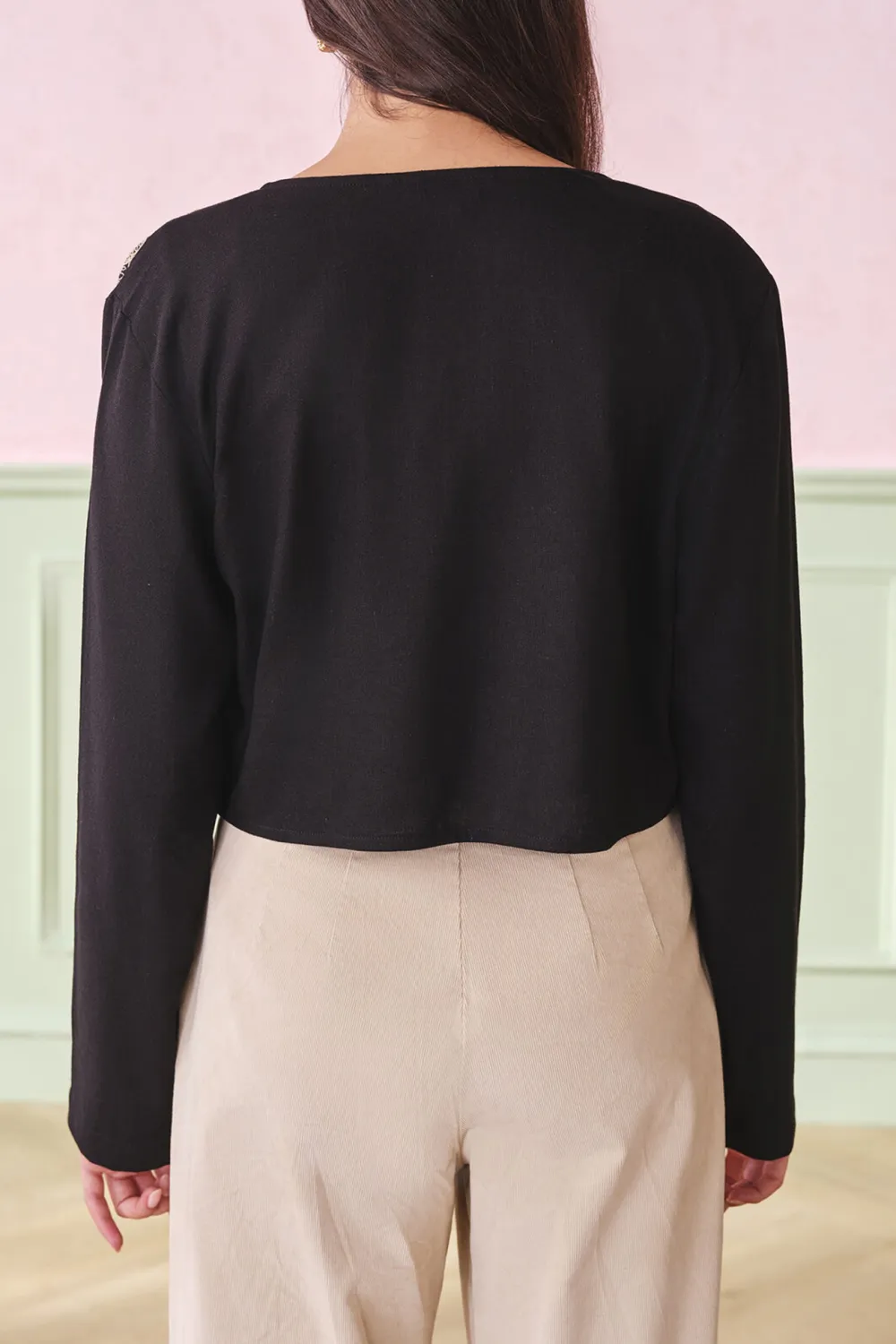 Black Viscose Casual Style Outerwear