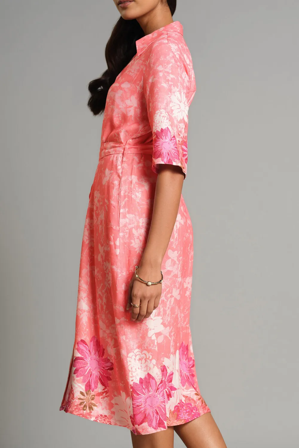 Casual Style Coral Blooms Dress