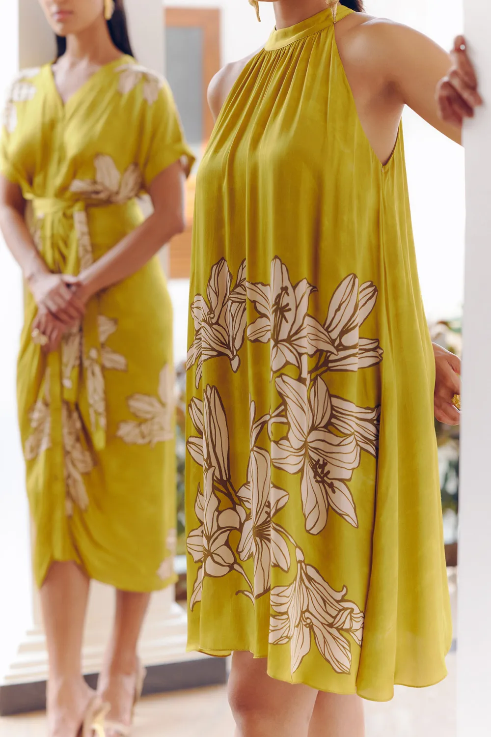 Mustard V-Neck Casual Style  Dress