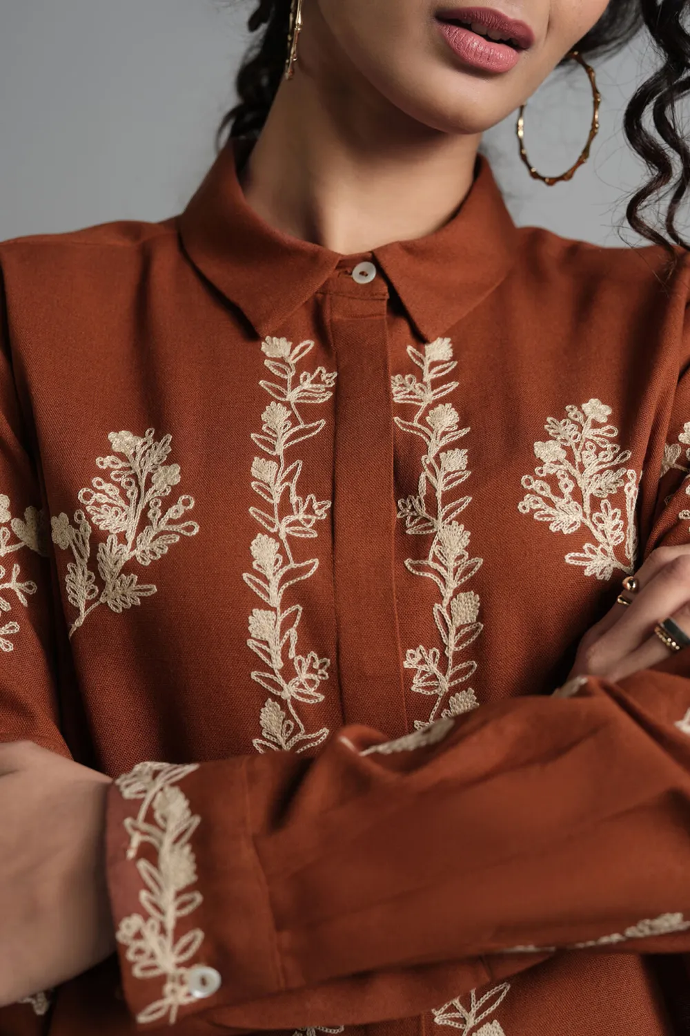 Brown Casual Style Floral  Shirt