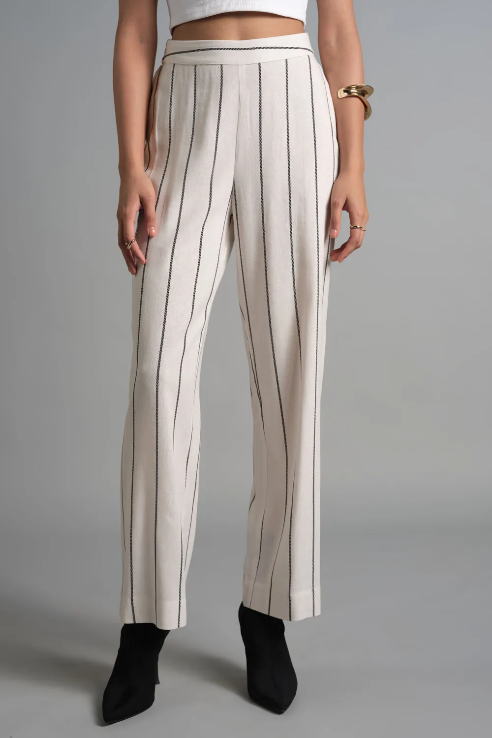 White Casual Style Striped Pants