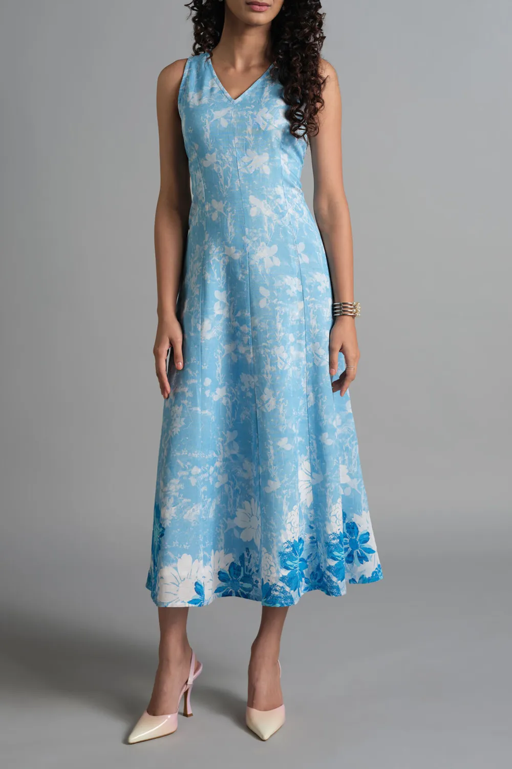 Blue Casual Style V-Neck Dress