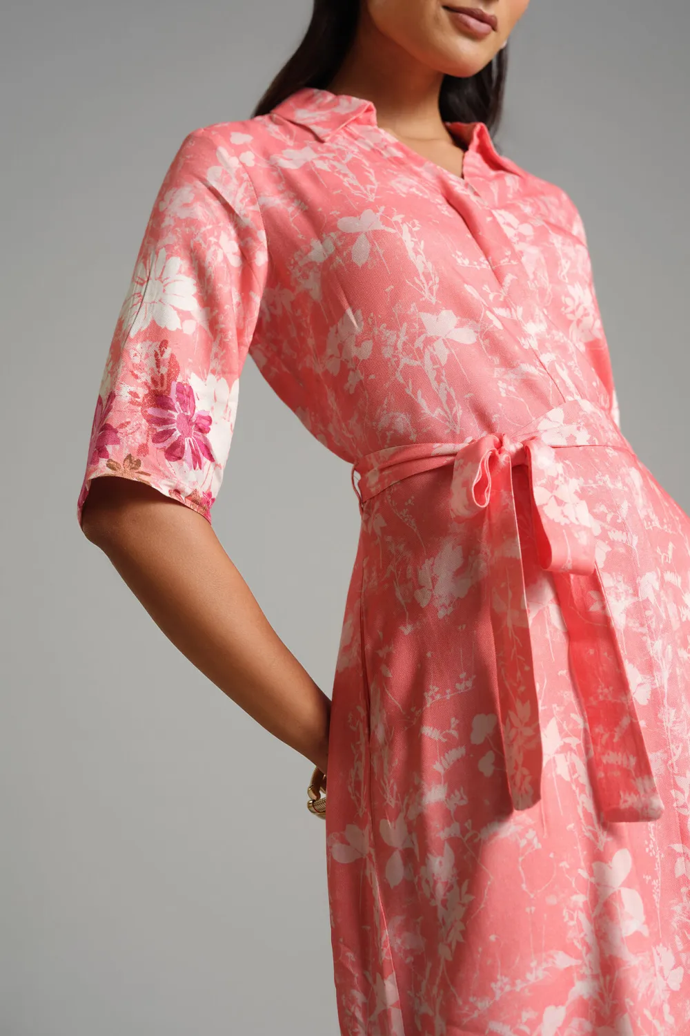 Casual Style Coral Blooms Dress