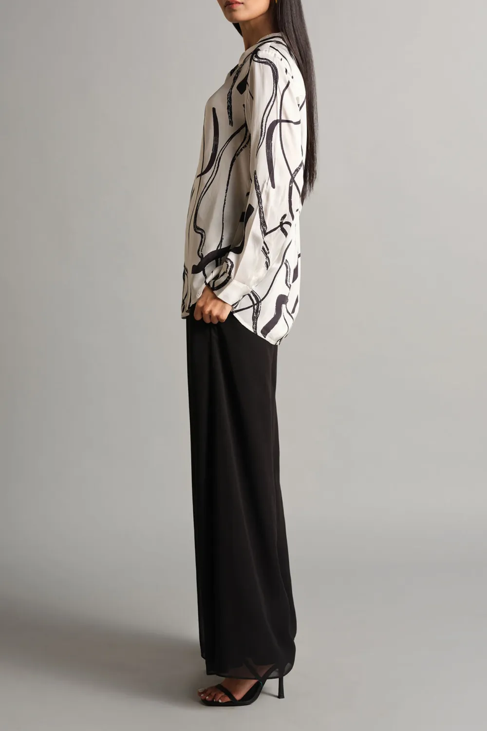 White Abstract Curve Shirt